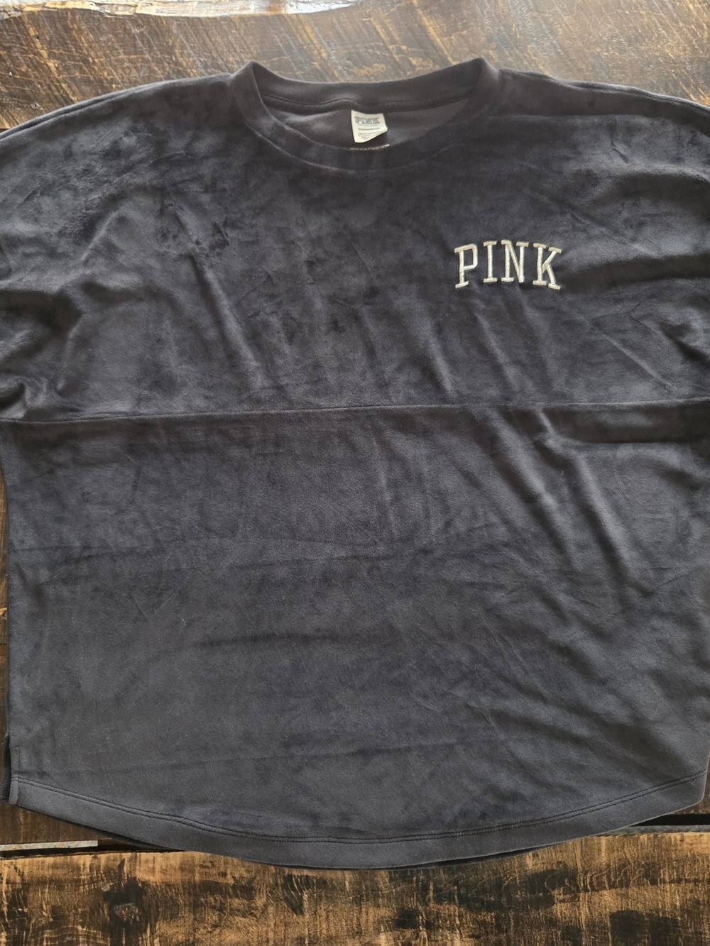 PINK Victoria's Secret Black Velvety Crewneck Sweatshirt with White Logo Size XL